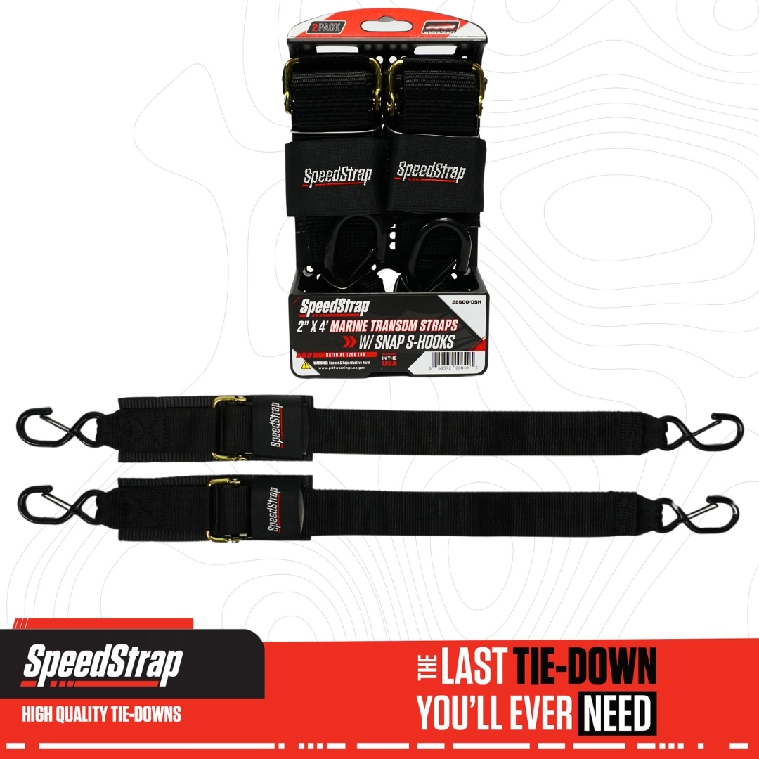 2” X 4’ Marine Transom Tie-down straps with snap S-hooks (2 PACK)