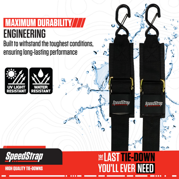 2” X 4’ Marine Transom Tie-down straps with snap S-hooks (2 PACK)