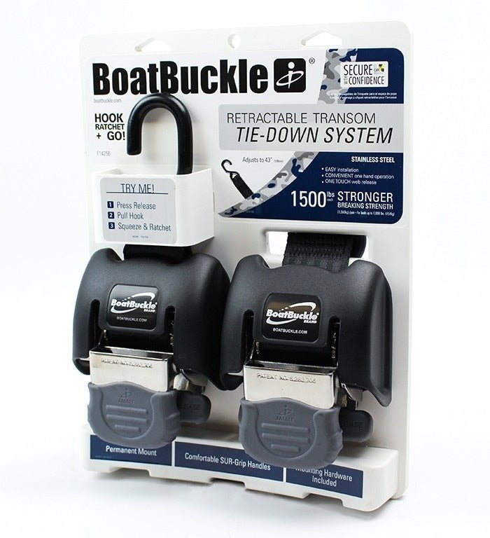BoatBuckle-Retractable Transom Tie-Down SS 1500 lbs - Eggers Webshop-F14256-