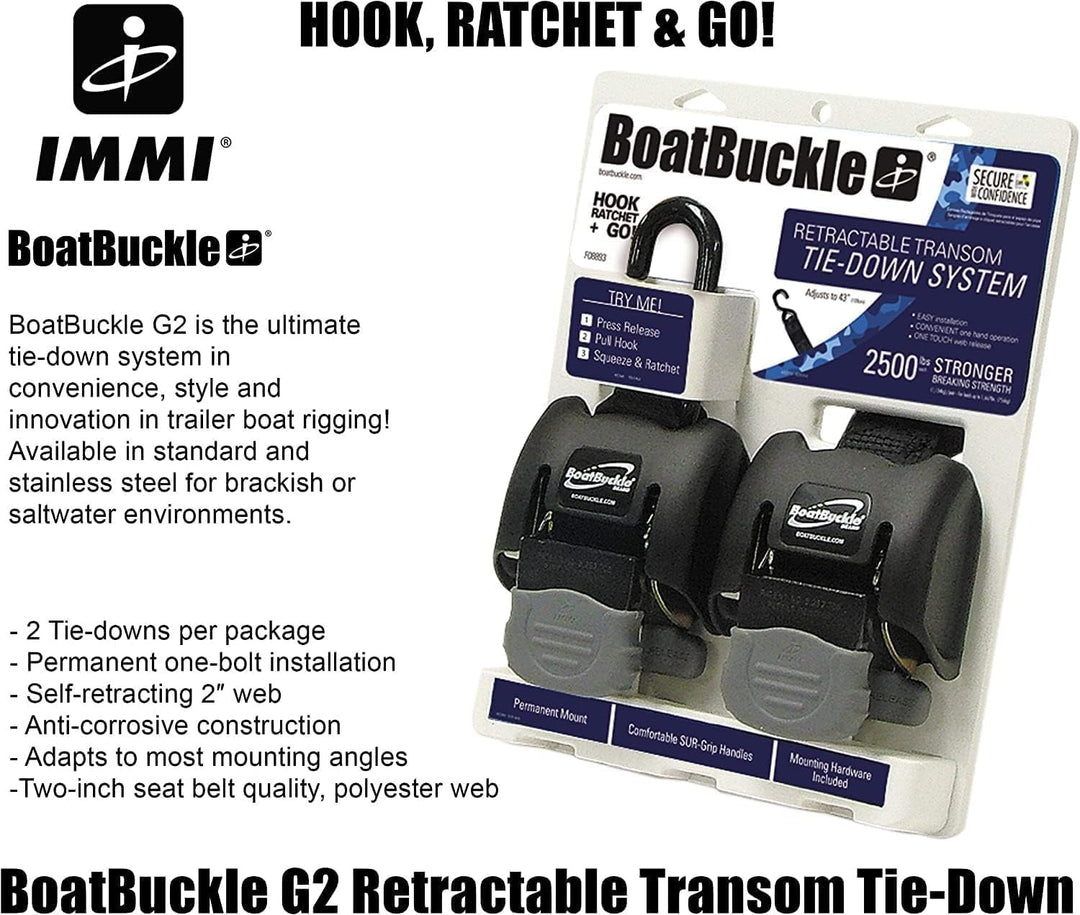 BoatBuckle-Retractable Transom Tie-Down SS 1500 lbs - Eggers Webshop-F14256-
